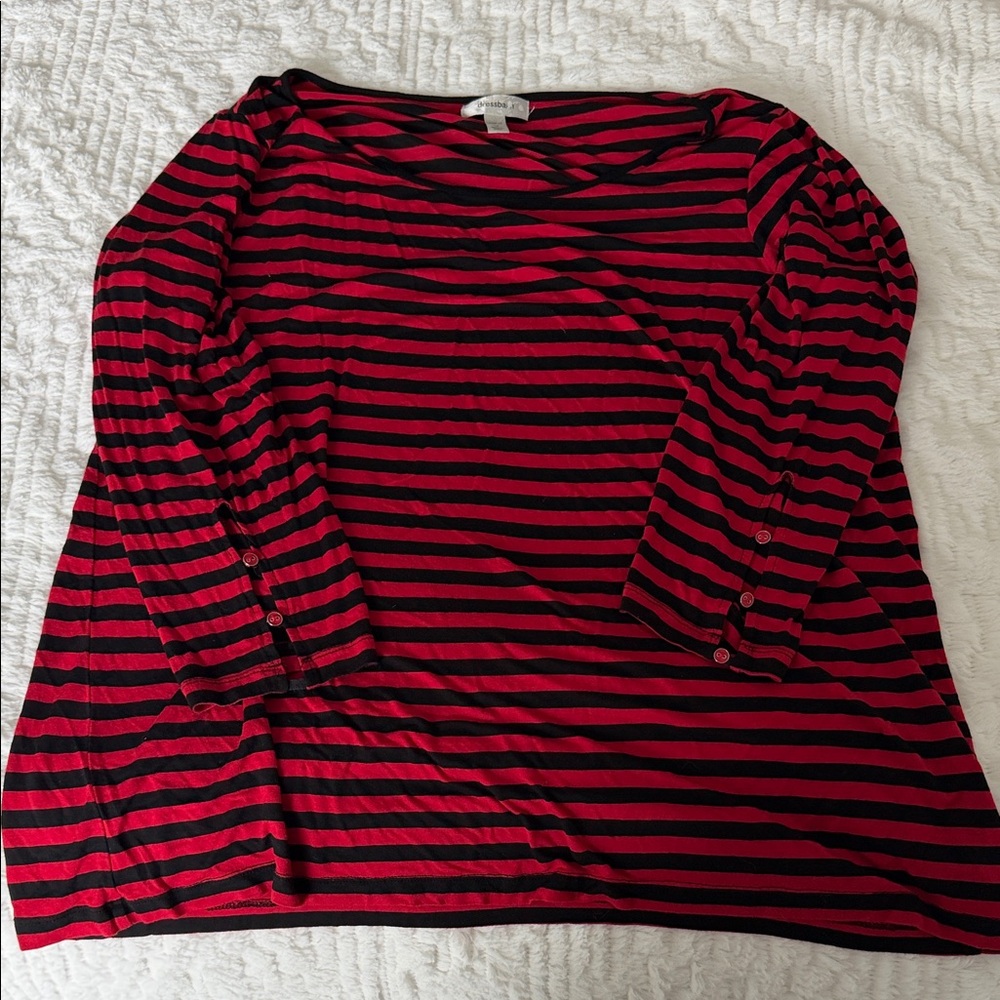 Dress Barn Red and Black Striped Long Sleeve Tee